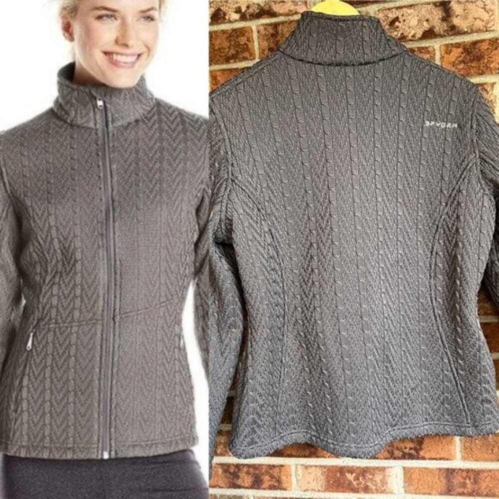 Spyder Women Major Cable Stryke Sweater  Jacket  Fleece Lined Grey M EUC